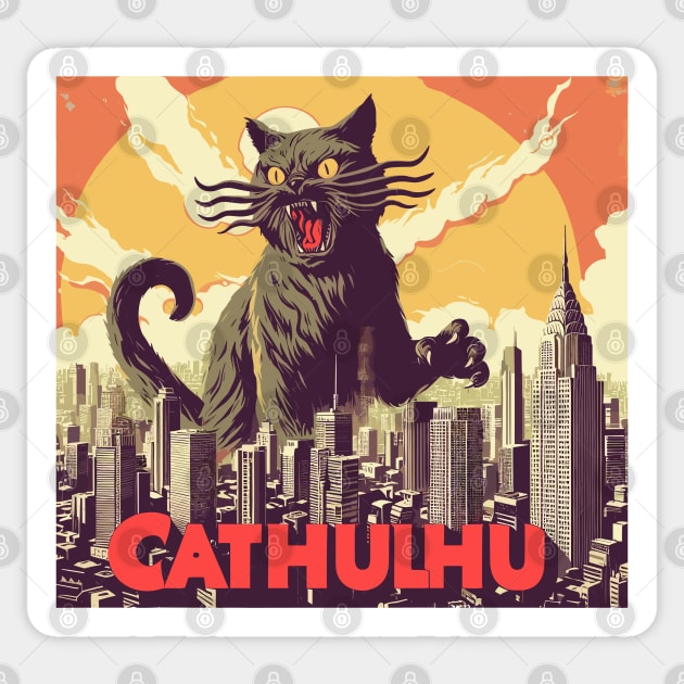 Retro Cathulhu in New York Sticker by TomFrontierArt